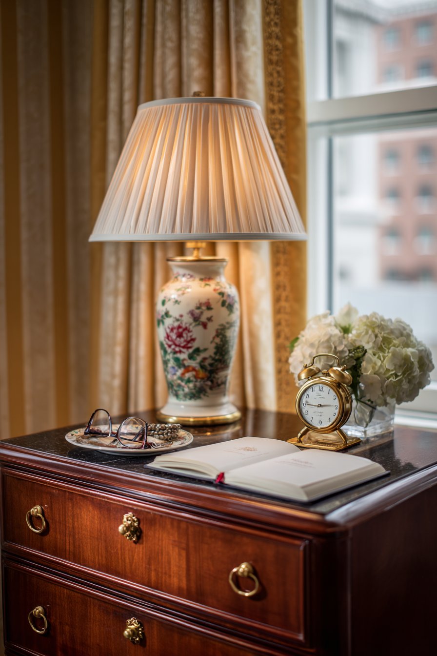 Cherry Wood Nightstand with Brass Hardware
