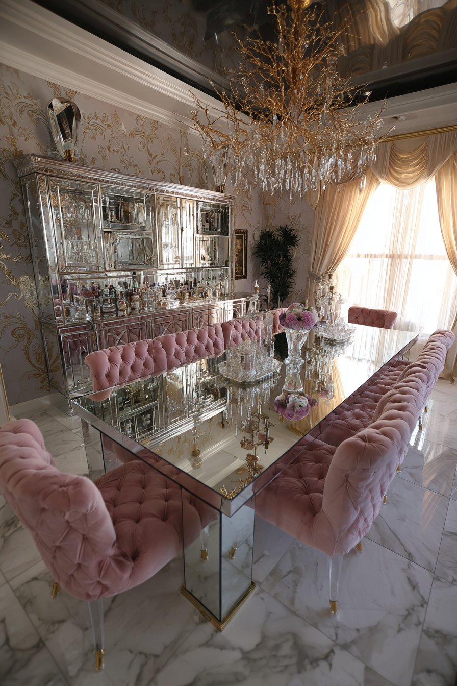Hollywood Regency Mirrored and Blush Pink