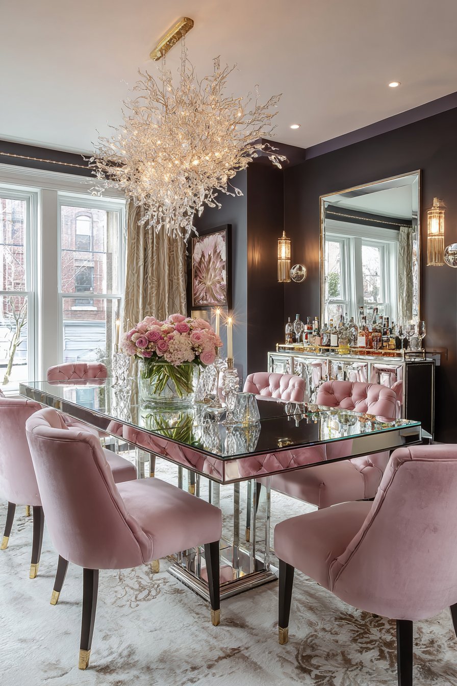Hollywood Regency Mirrored and Blush Pink