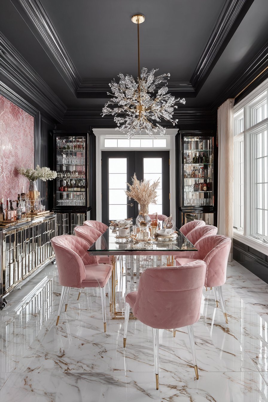 Hollywood Regency Mirrored and Blush Pink