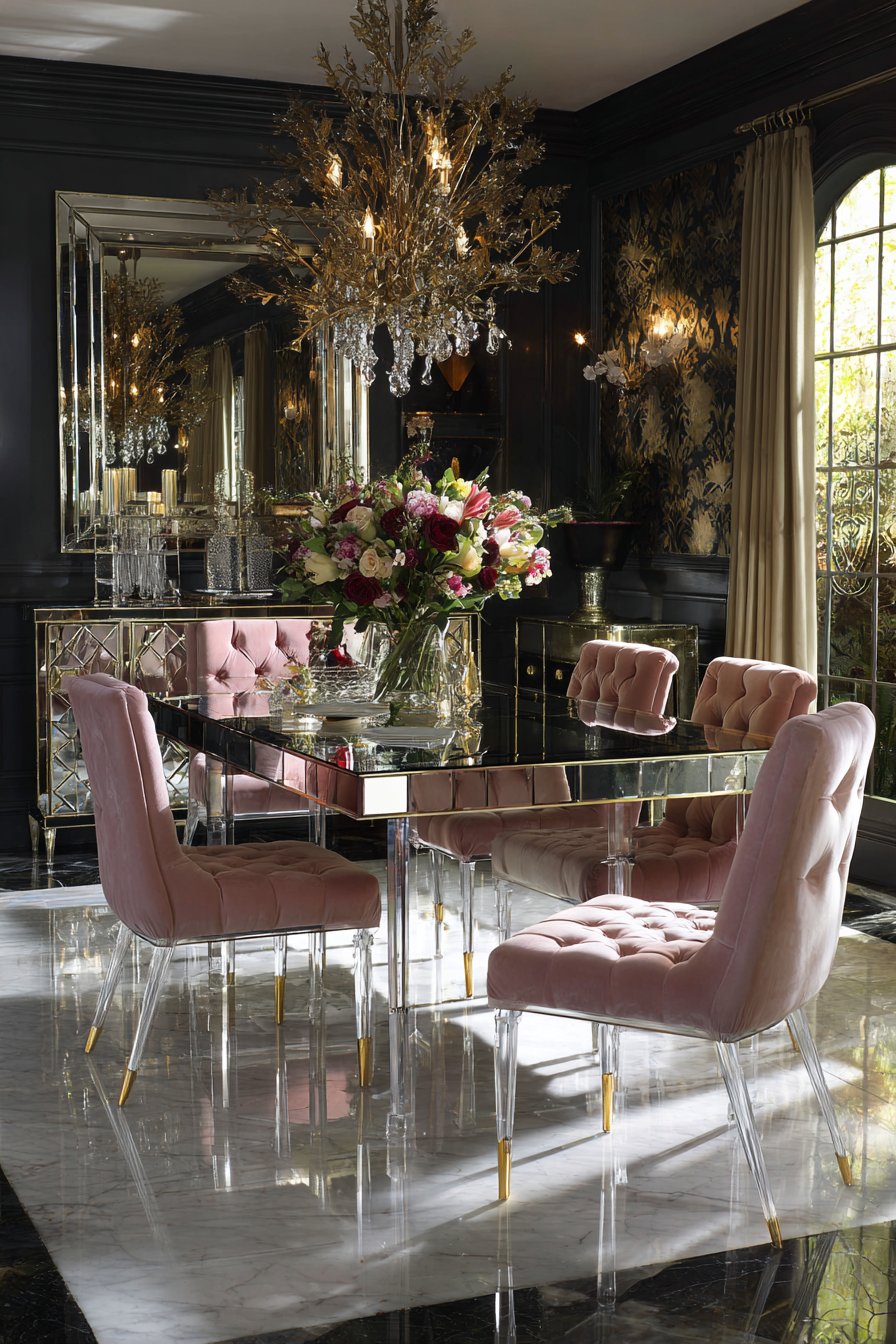 Hollywood Regency Mirrored and Blush Pink