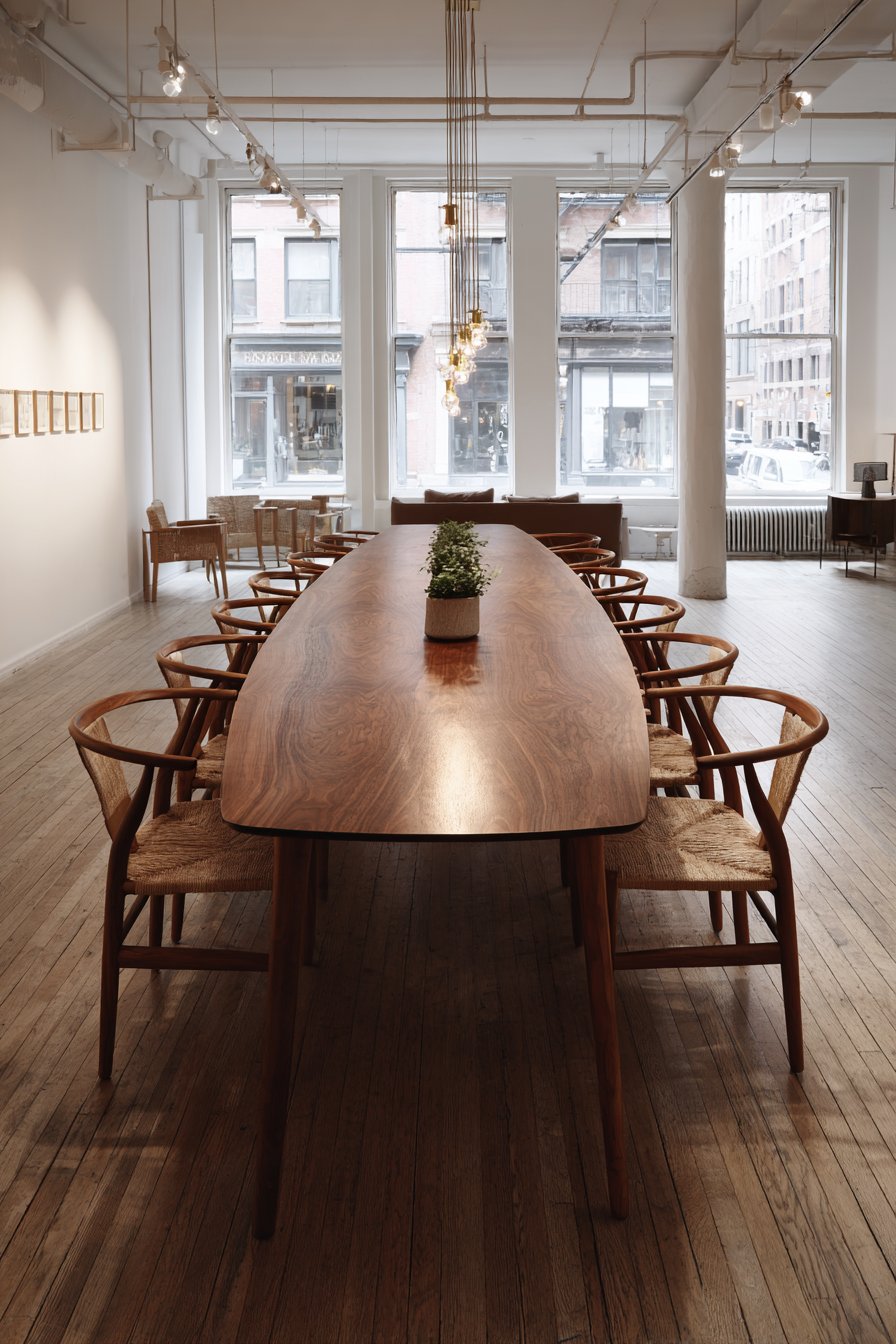 Boat-Shaped Walnut with Woven Rush Seats