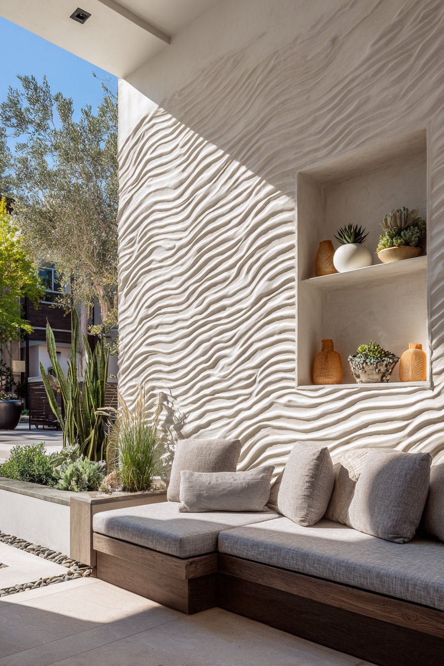 Sculptural Wave-Pattern Concrete Panel Art