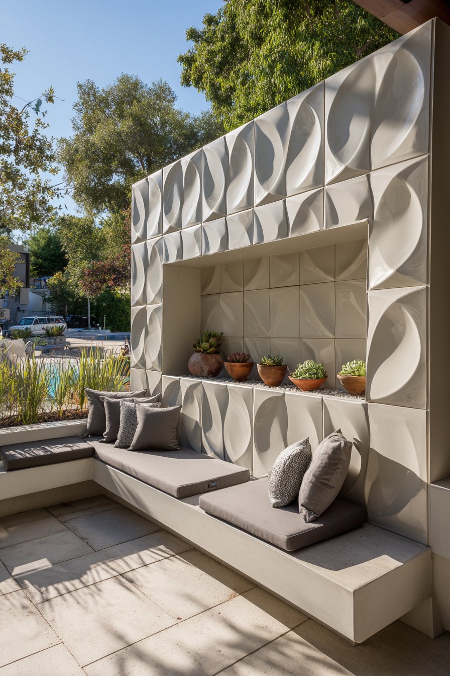 Sculptural Wave-Pattern Concrete Panel Art