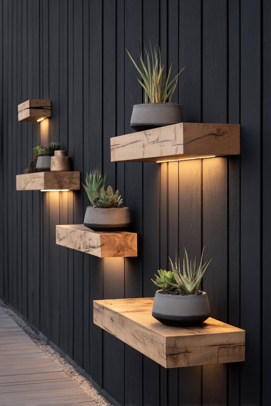 Contemporary Black Metal Panels with Live Edge Wood