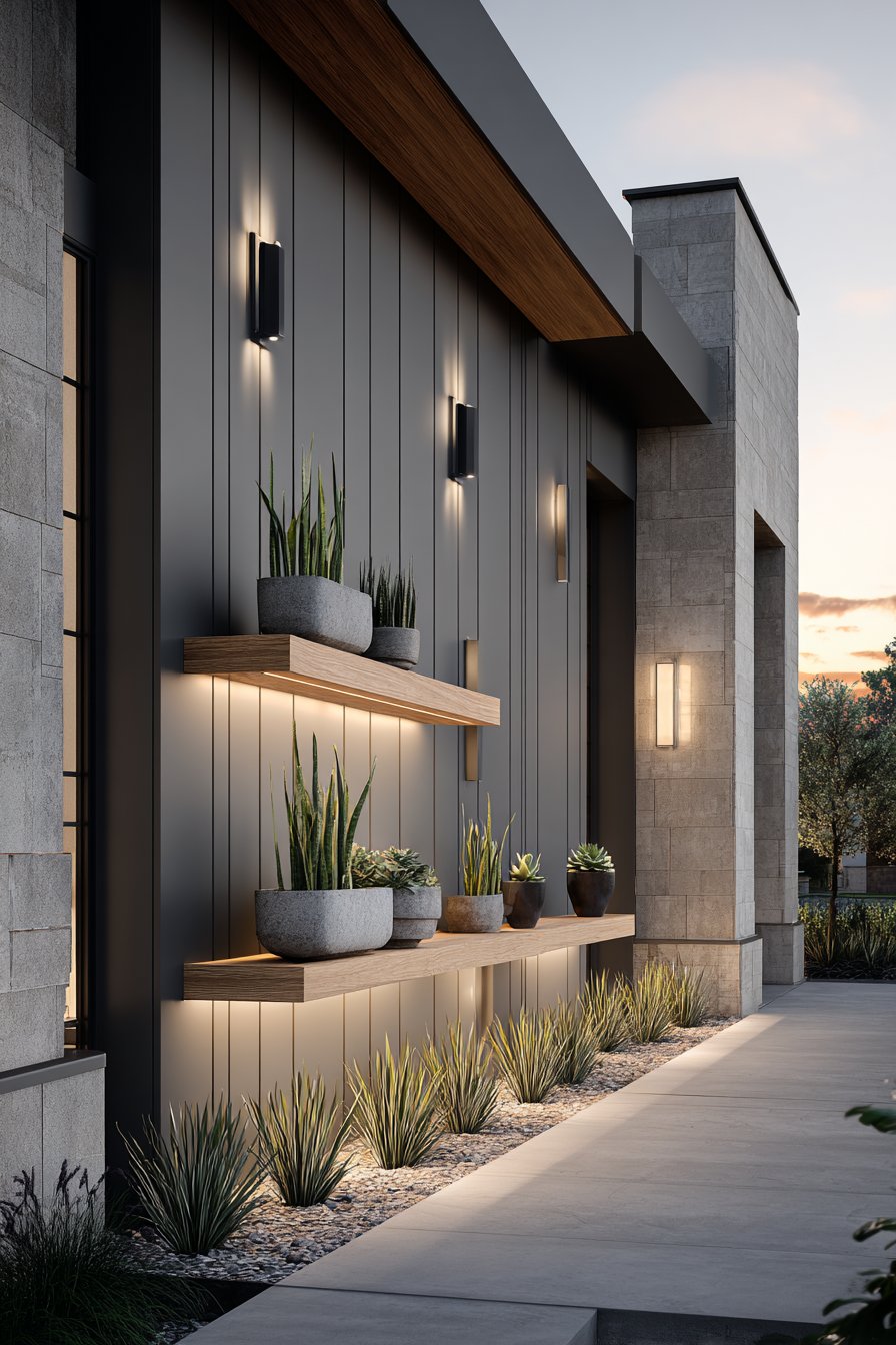 Contemporary Black Metal Panels with Live Edge Wood