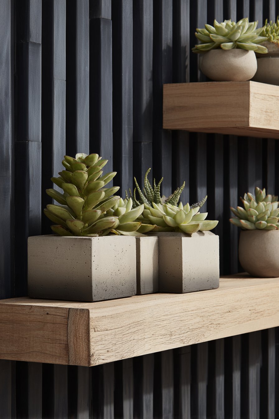 Contemporary Black Metal Panels with Live Edge Wood