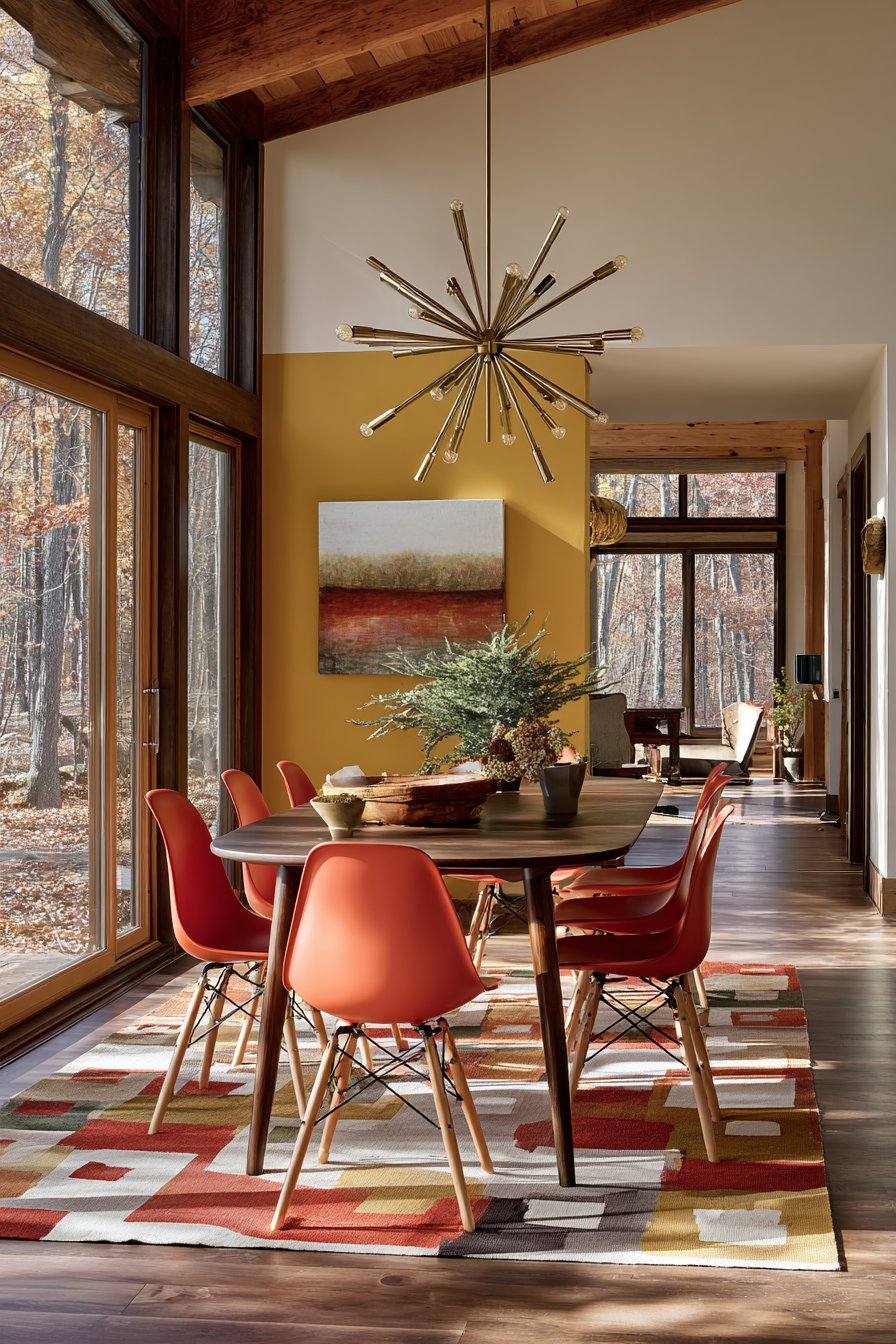 Mid-Century Modern Walnut and Orange-Red