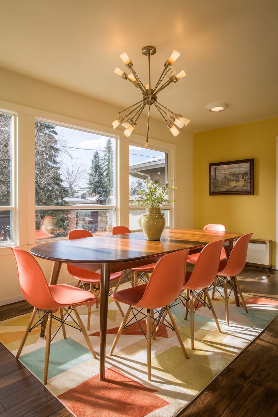 Mid-Century Modern Walnut and Orange-Red