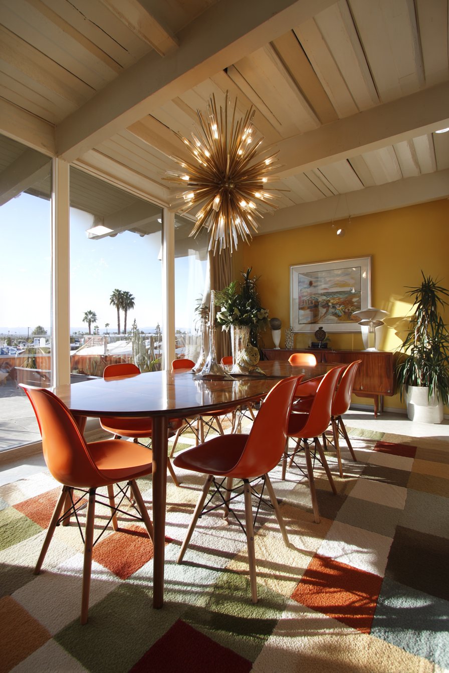 Mid-Century Modern Walnut and Orange-Red