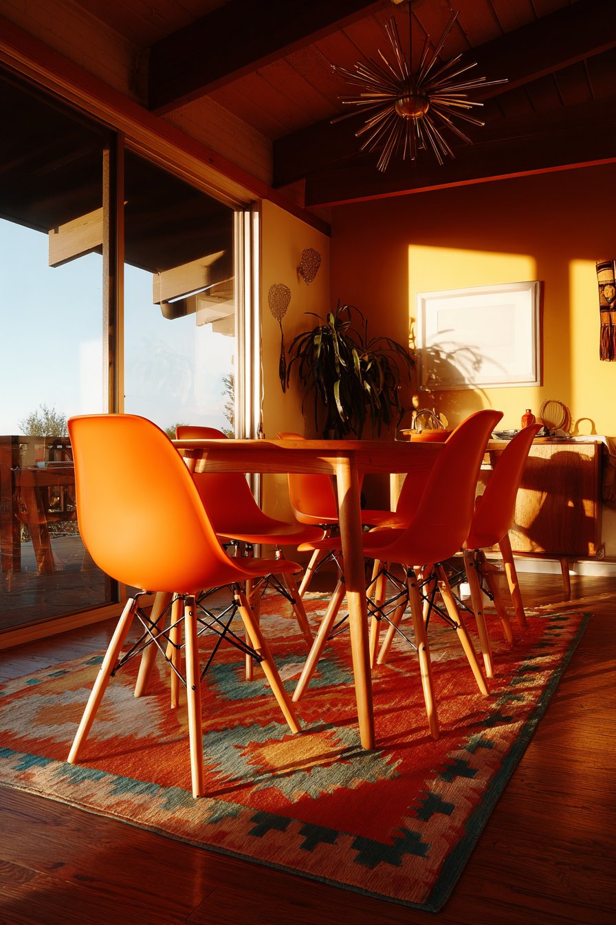 Mid-Century Modern Walnut and Orange-Red