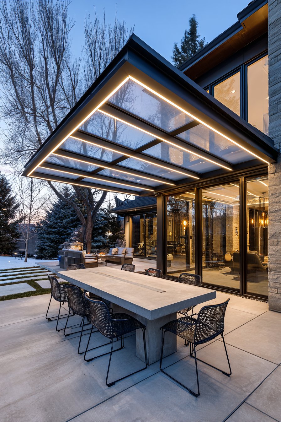 Contemporary Glass Roof Pergola with Steel Frame