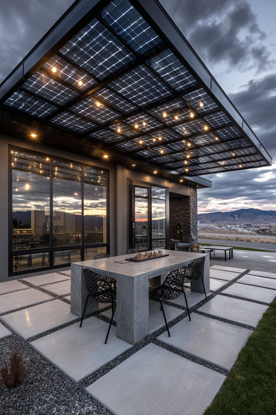 Contemporary Glass Roof Pergola with Steel Frame