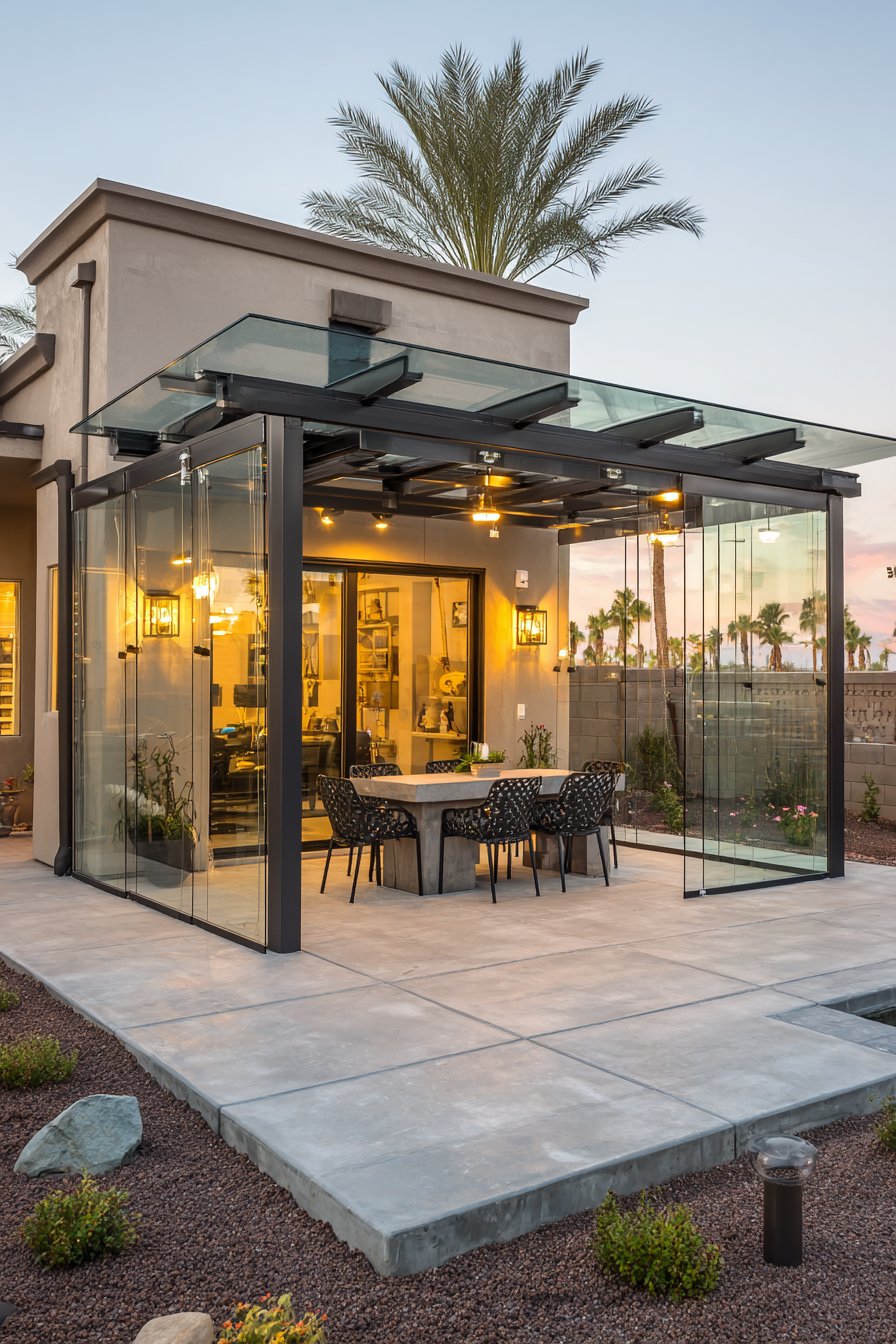 Contemporary Glass Roof Pergola with Steel Frame