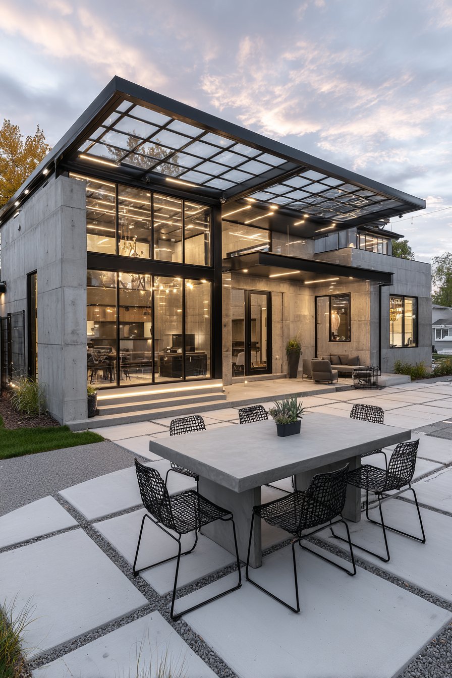Contemporary Glass Roof Pergola with Steel Frame