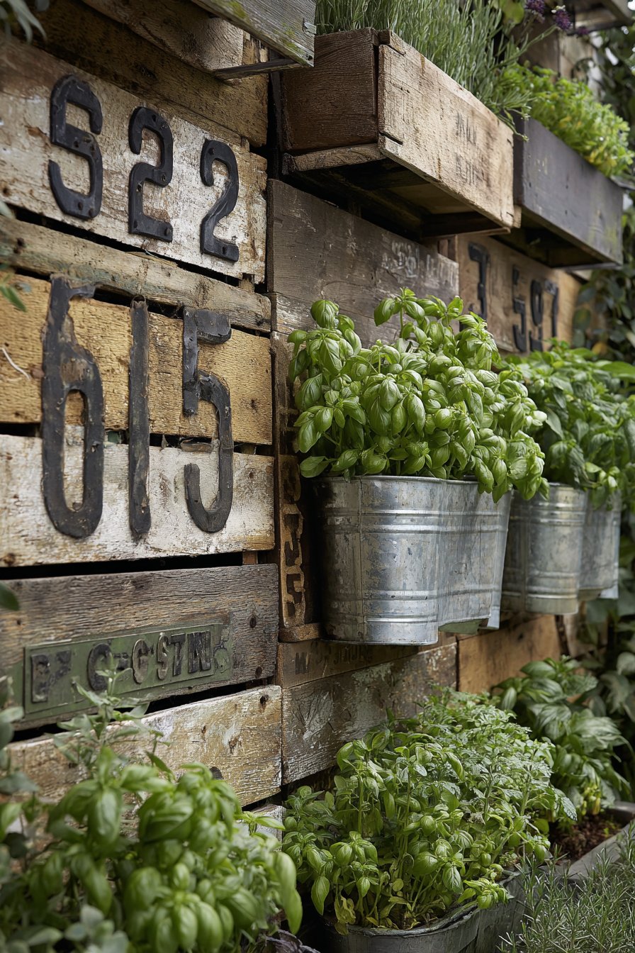 Upcycled Pallet Wood Wall with Vintage Metal Accents