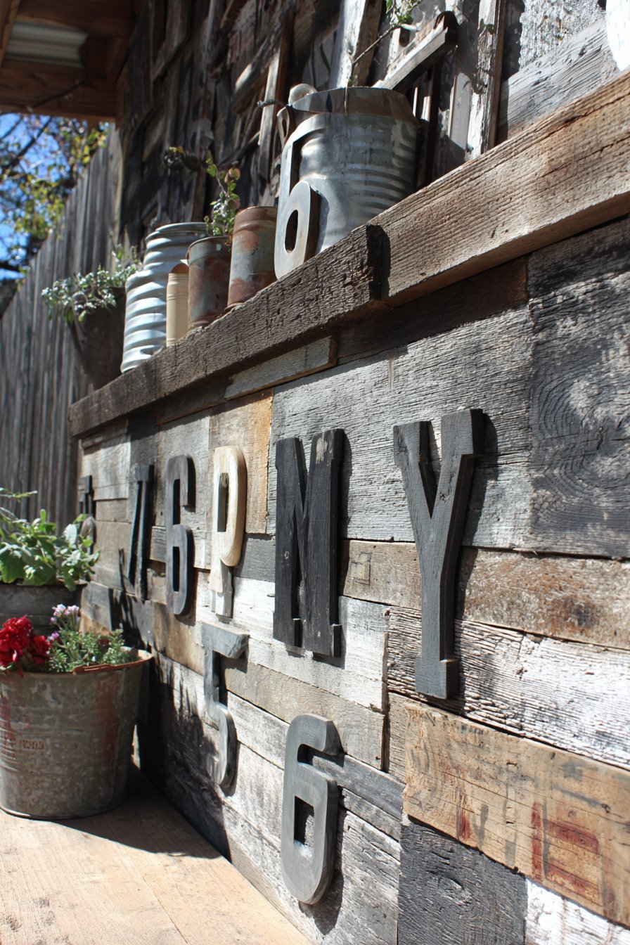 Upcycled Pallet Wood Wall with Vintage Metal Accents