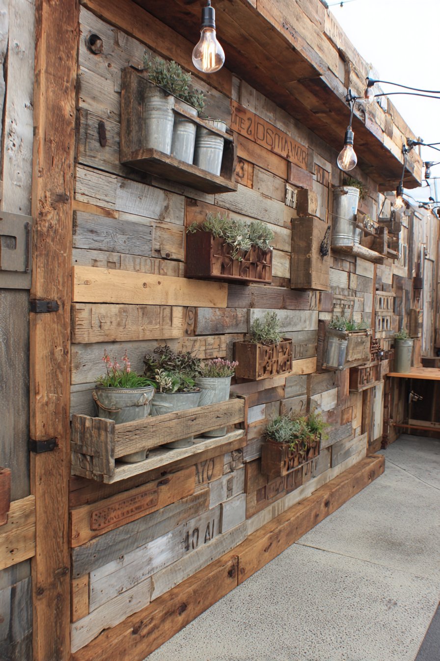 Upcycled Pallet Wood Wall with Vintage Metal Accents
