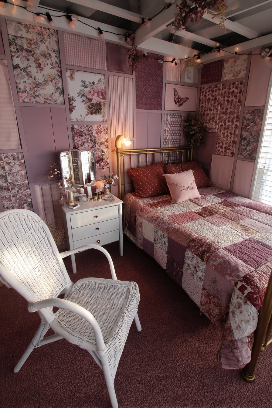 Textured Fabric Wall Treatment with Eclectic Accessories