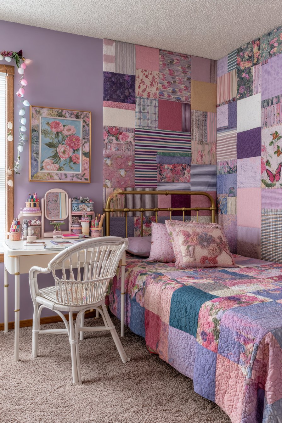 Textured Fabric Wall Treatment with Eclectic Accessories