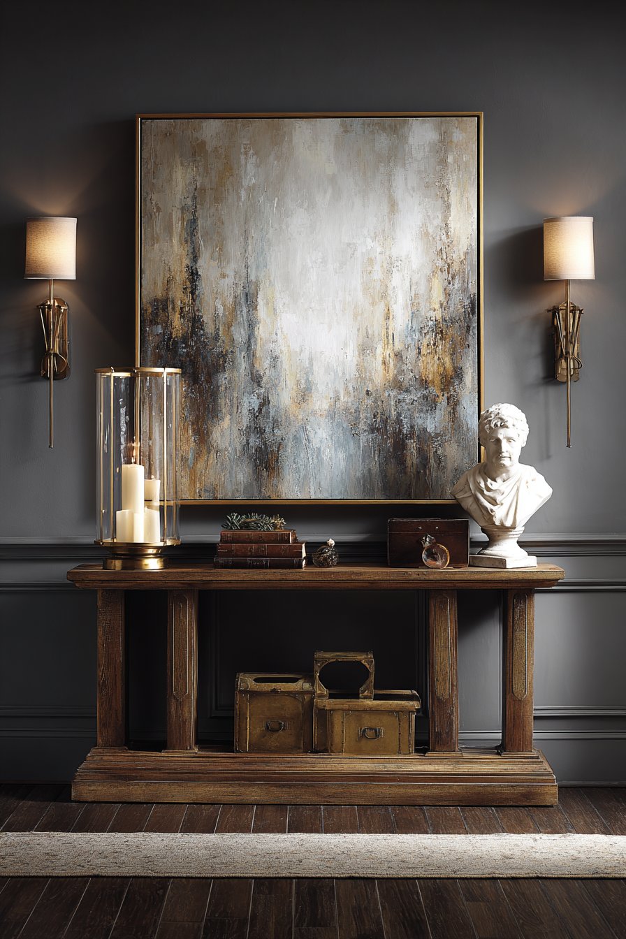 Mahogany Console Vignette with Charcoal Wall