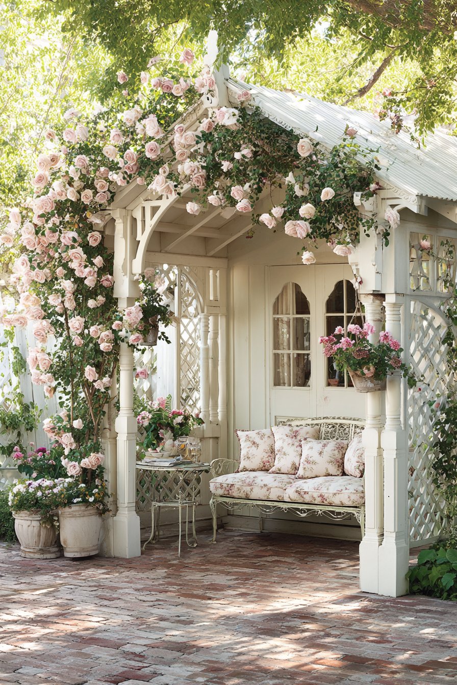 Victorian Cottage Garden White Painted Pergola