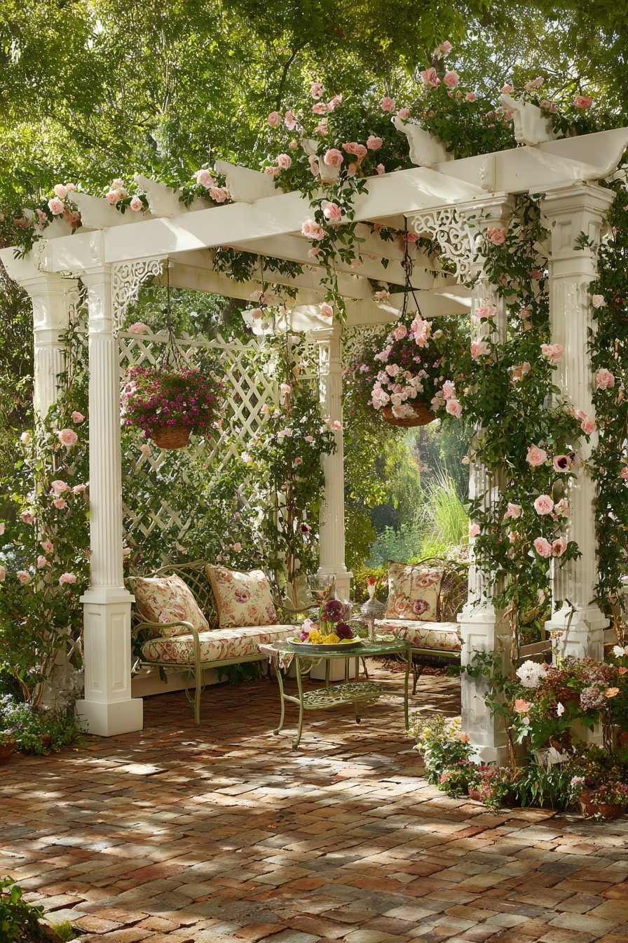 Victorian Cottage Garden White Painted Pergola
