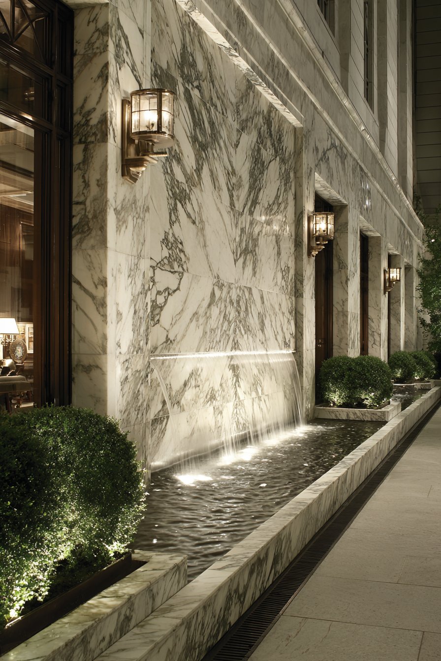 Luxury Book-Matched Marble with Integrated Waterfall
