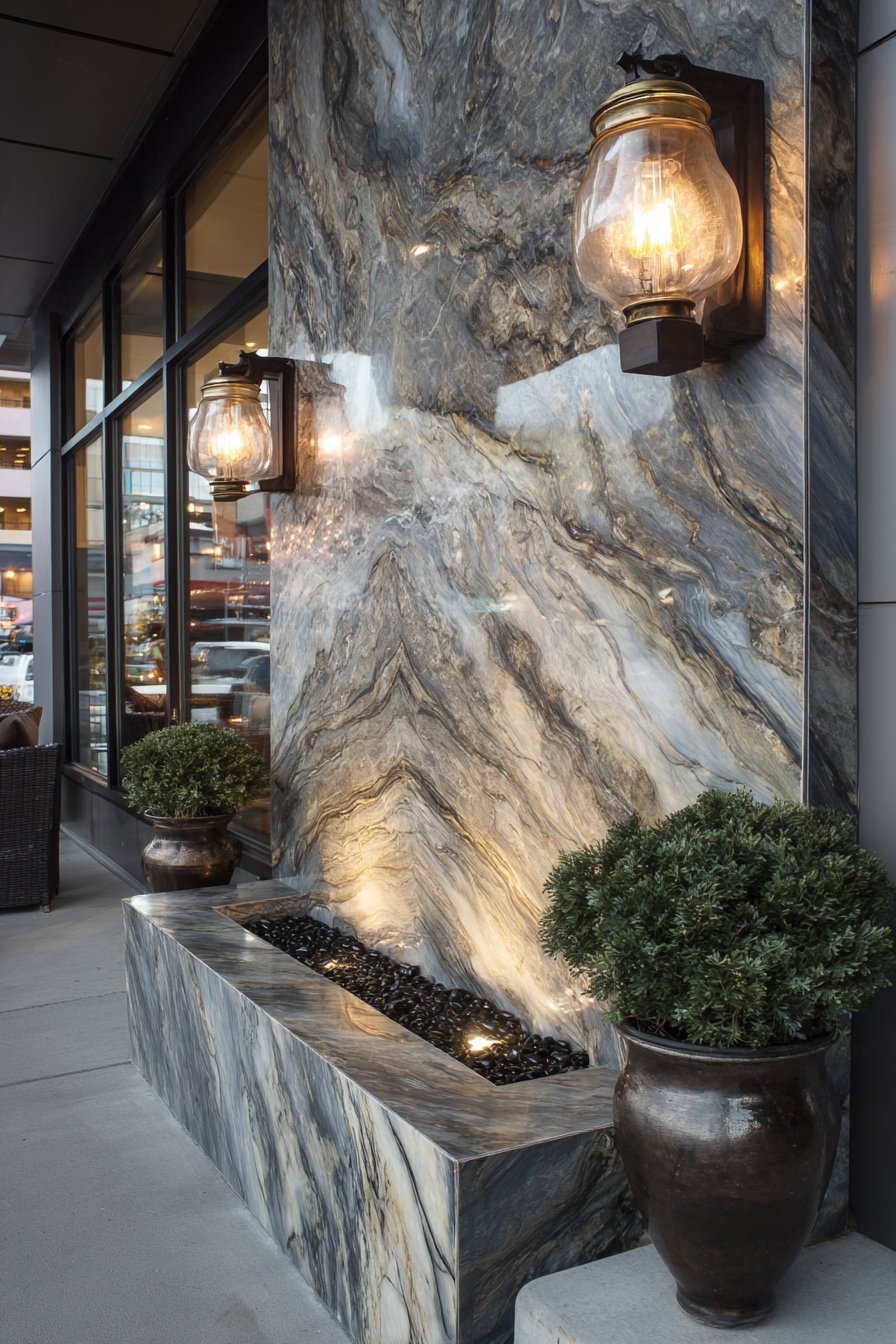 Luxury Book-Matched Marble with Integrated Waterfall