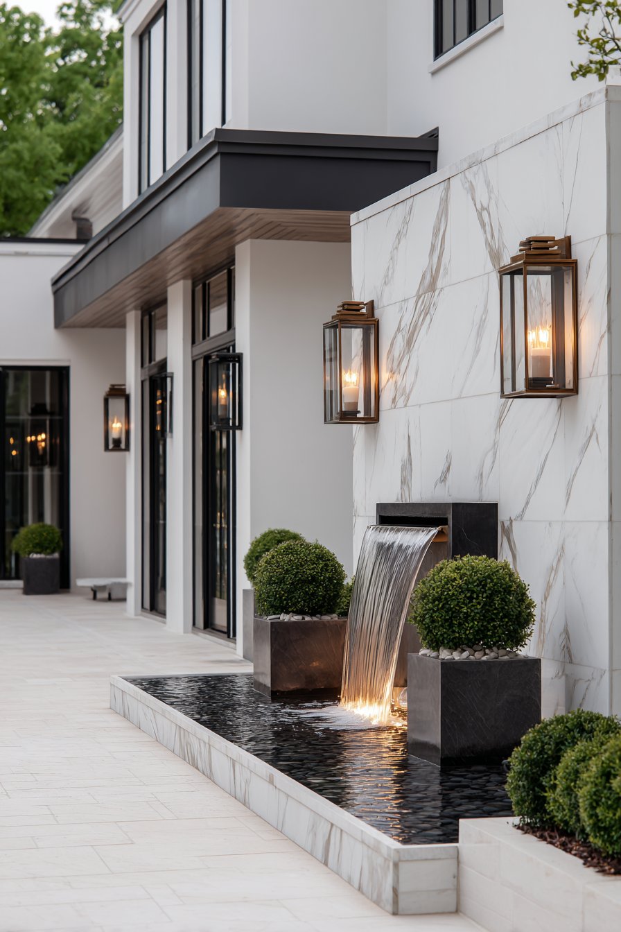Luxury Book-Matched Marble with Integrated Waterfall
