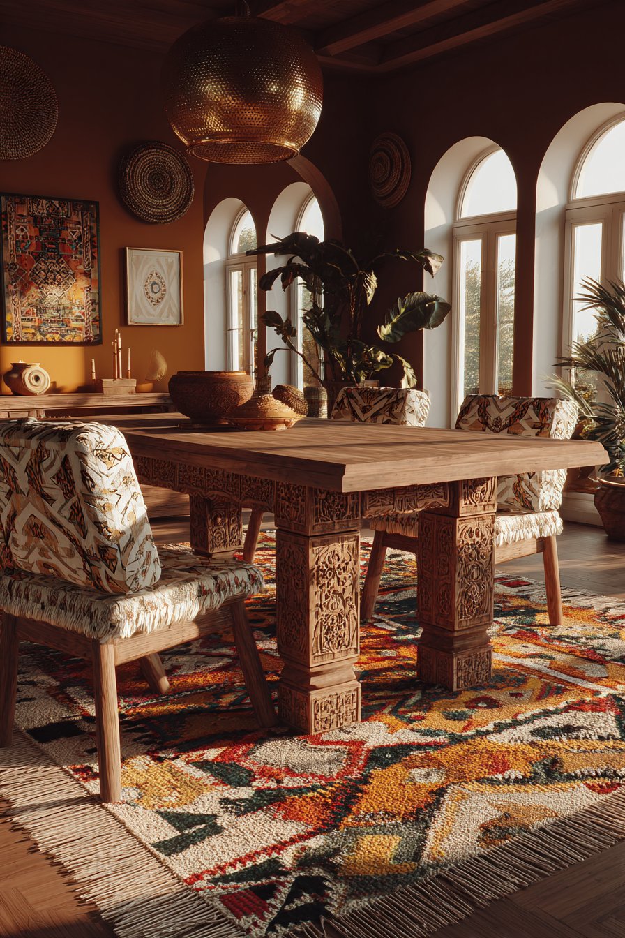 Global Eclectic Carved Wood and Ikat