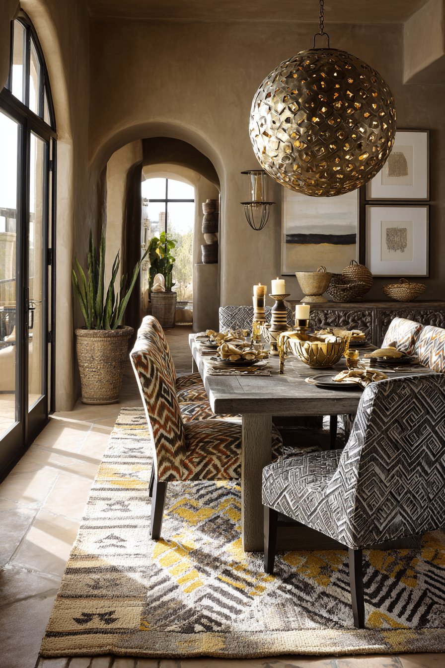 Global Eclectic Carved Wood and Ikat