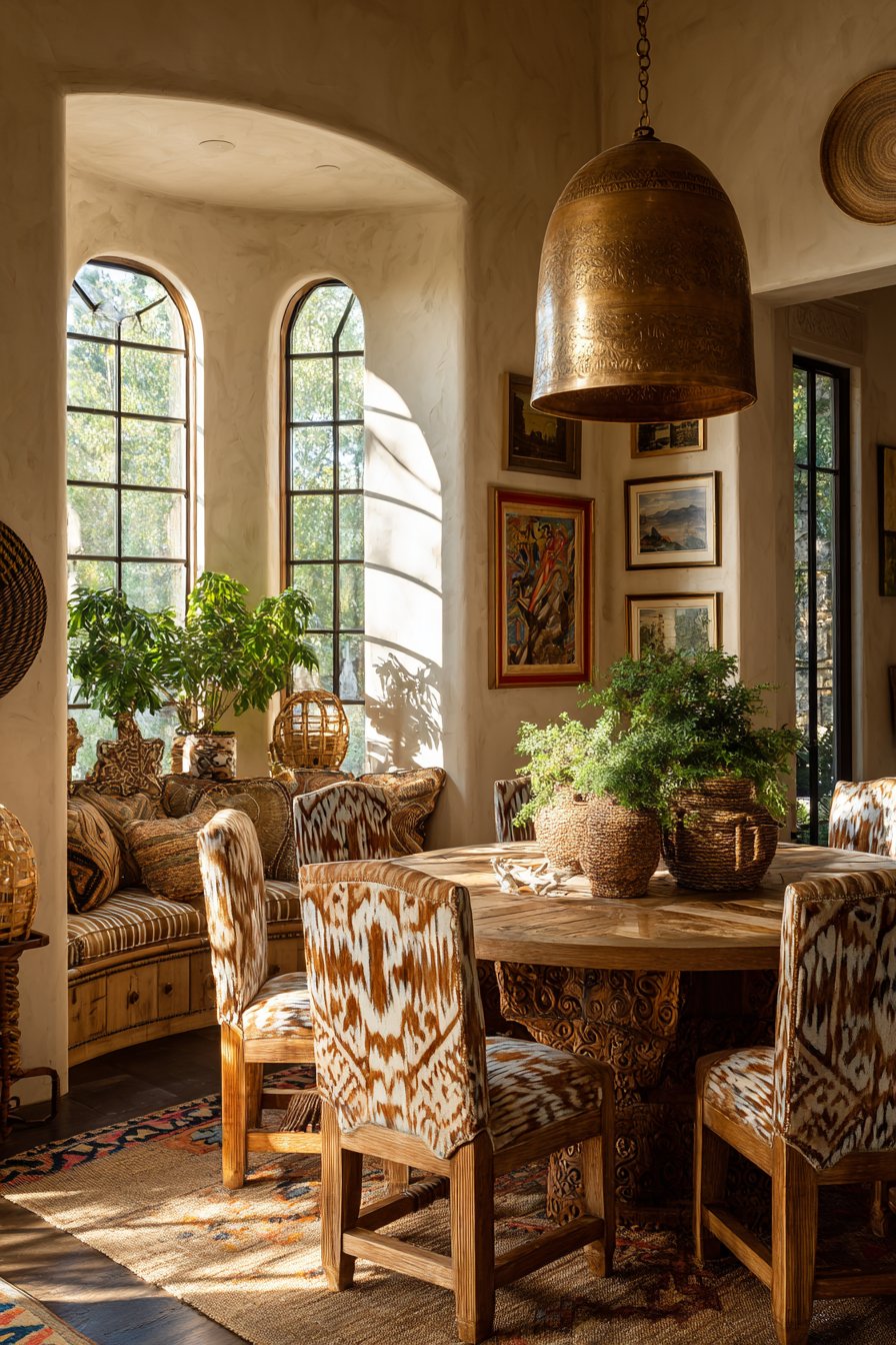 Global Eclectic Carved Wood and Ikat