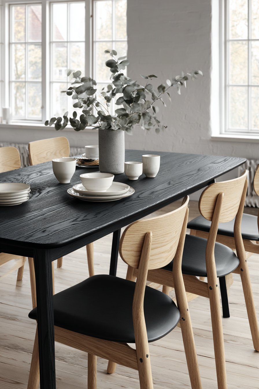 Minimalist Black-Stained Ash with Scandinavian Chairs