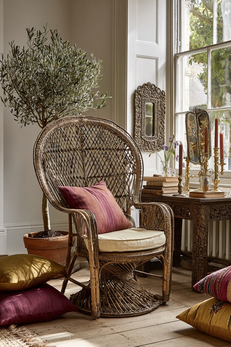 Rattan Peacock Chair Reading Corner