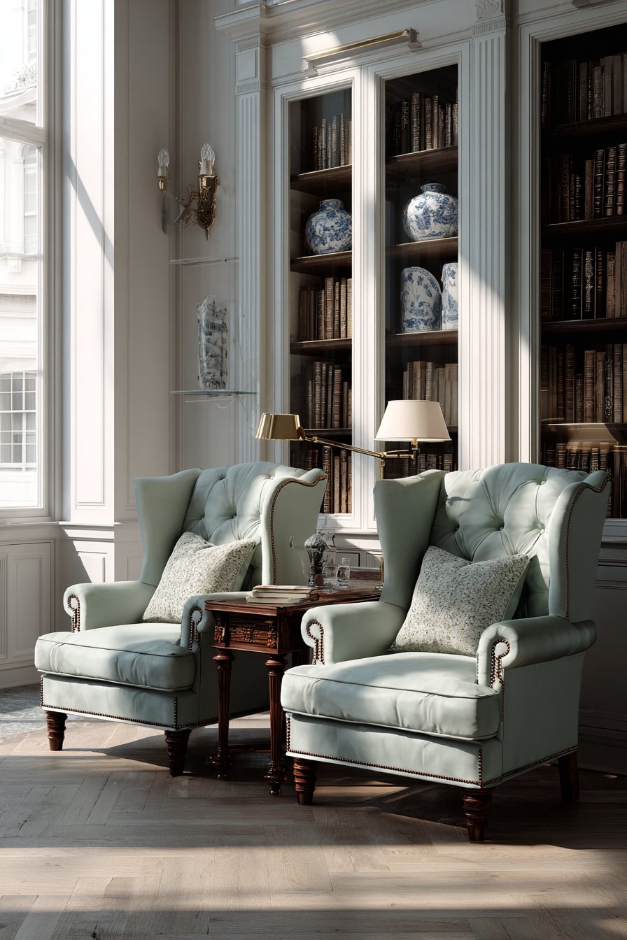 Traditional Sitting Area with Wingback Chairs