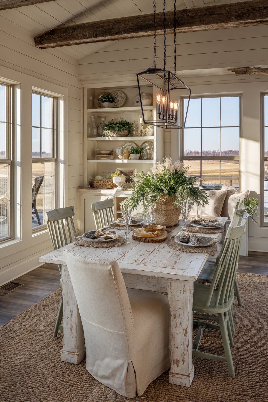 Farmhouse Charm with Distressed White Finishes