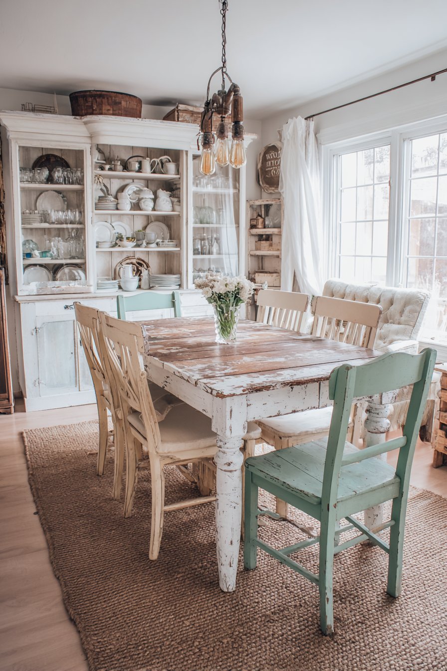 Farmhouse Charm with Distressed White Finishes