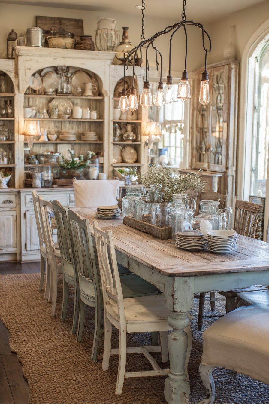 Farmhouse Charm with Distressed White Finishes