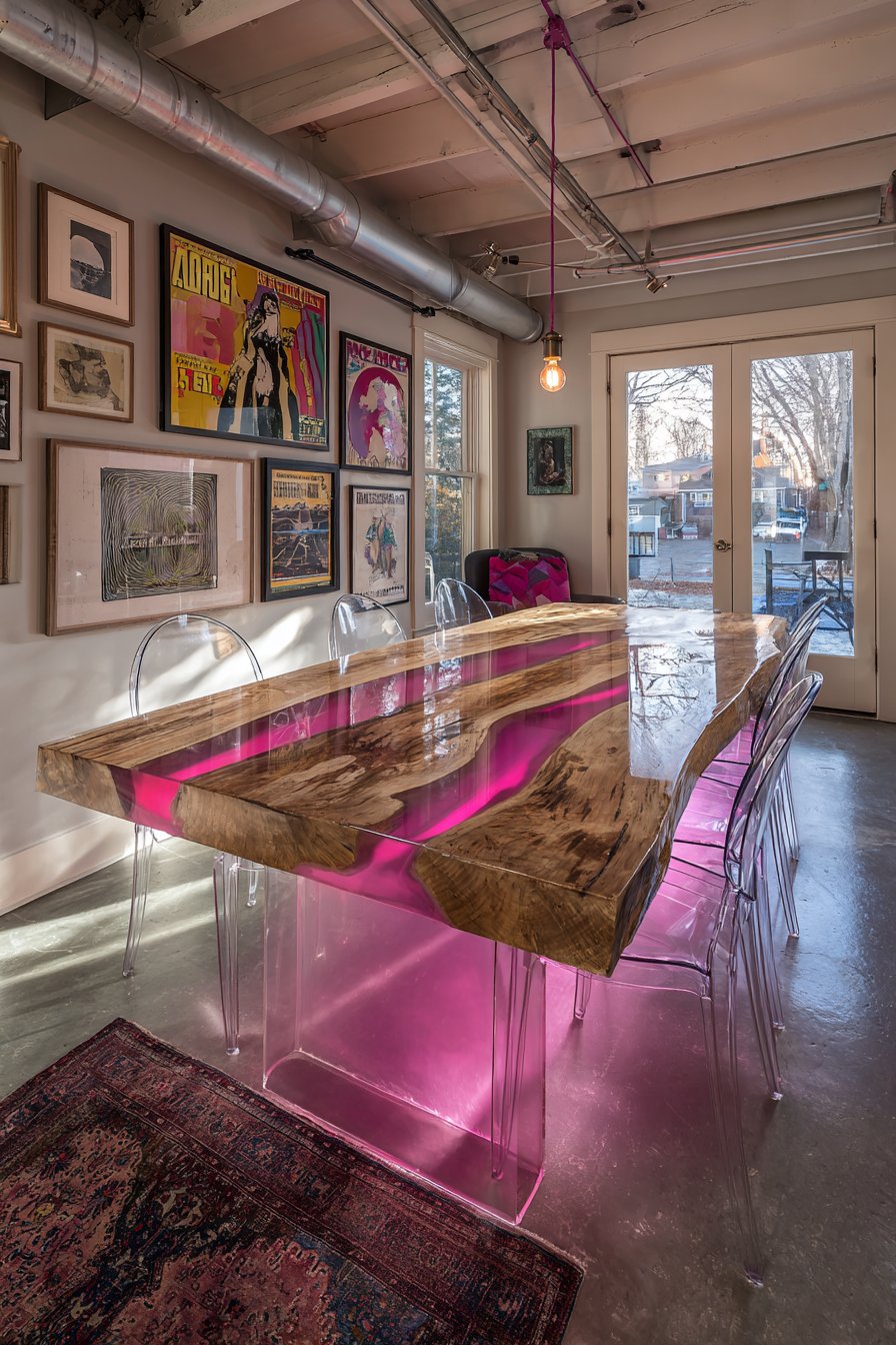 Industrial Reclaimed Wood with Neon Resin Inlays