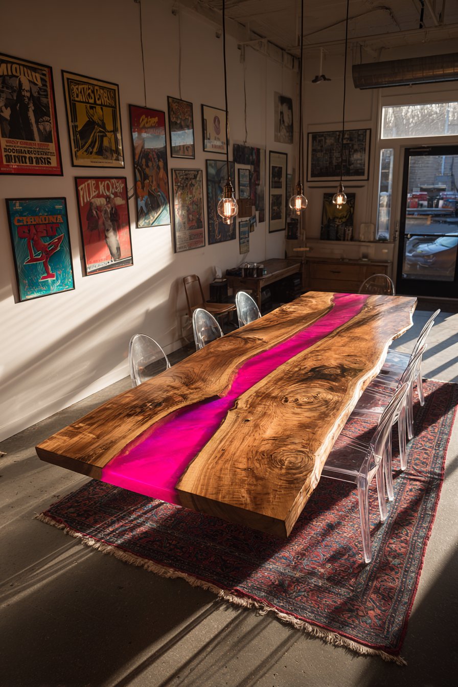 Industrial Reclaimed Wood with Neon Resin Inlays