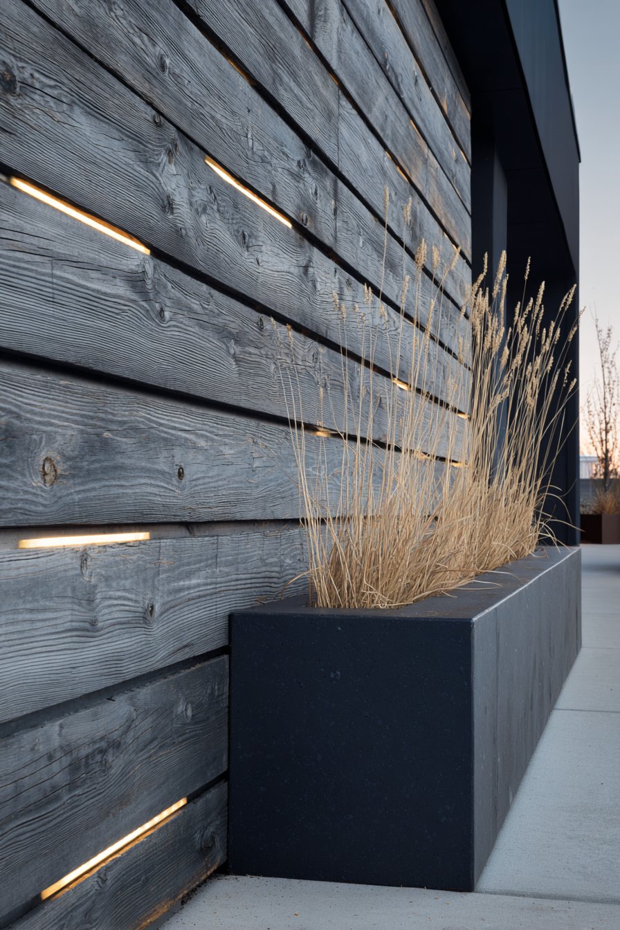 Modern Cedar Slat Wall with Integrated LED Lighting