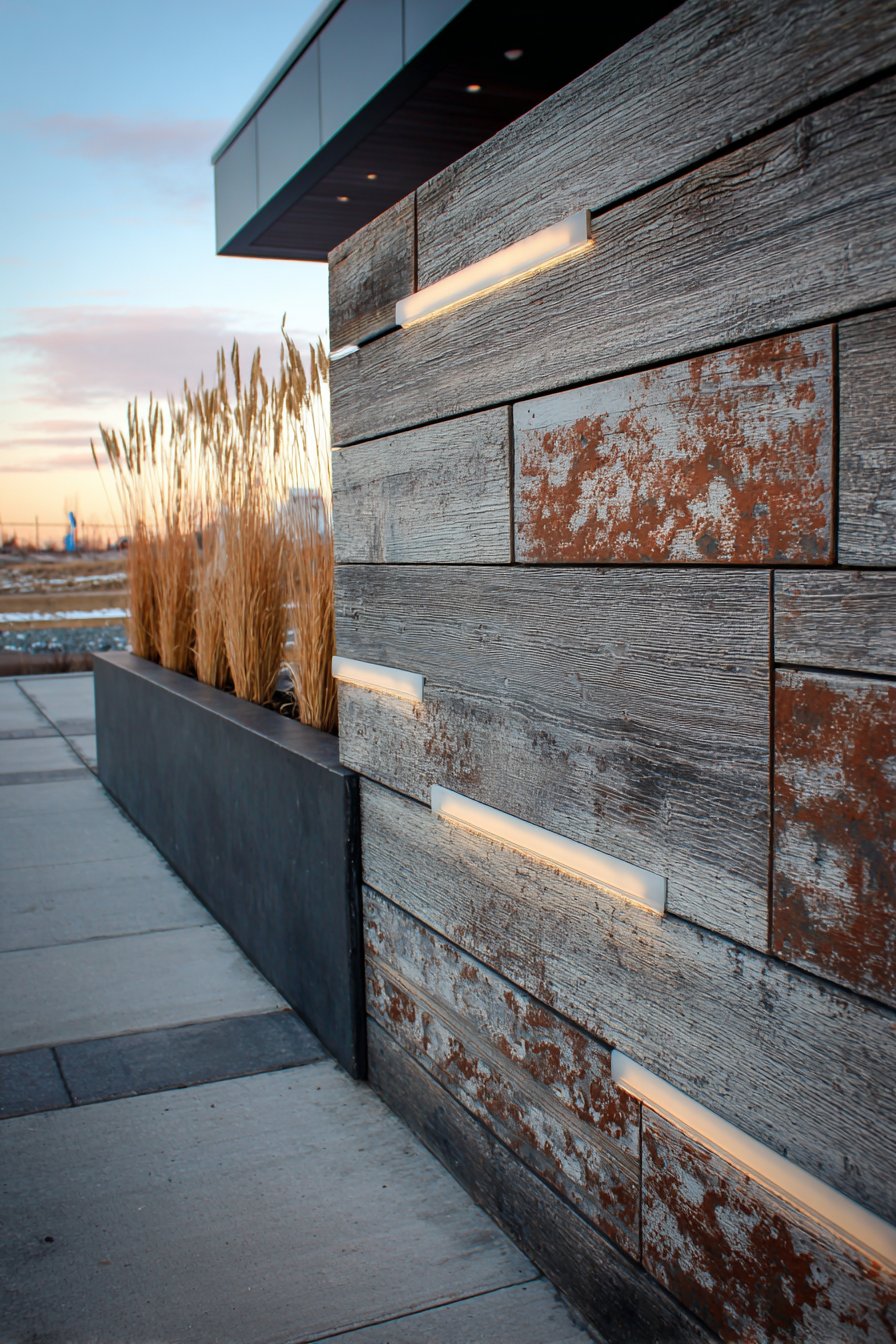 Modern Cedar Slat Wall with Integrated LED Lighting
