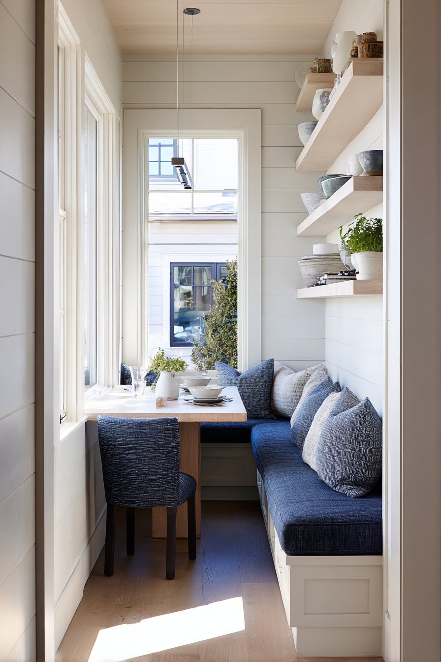 Narrow Rectangular Table with Built-In Banquette
