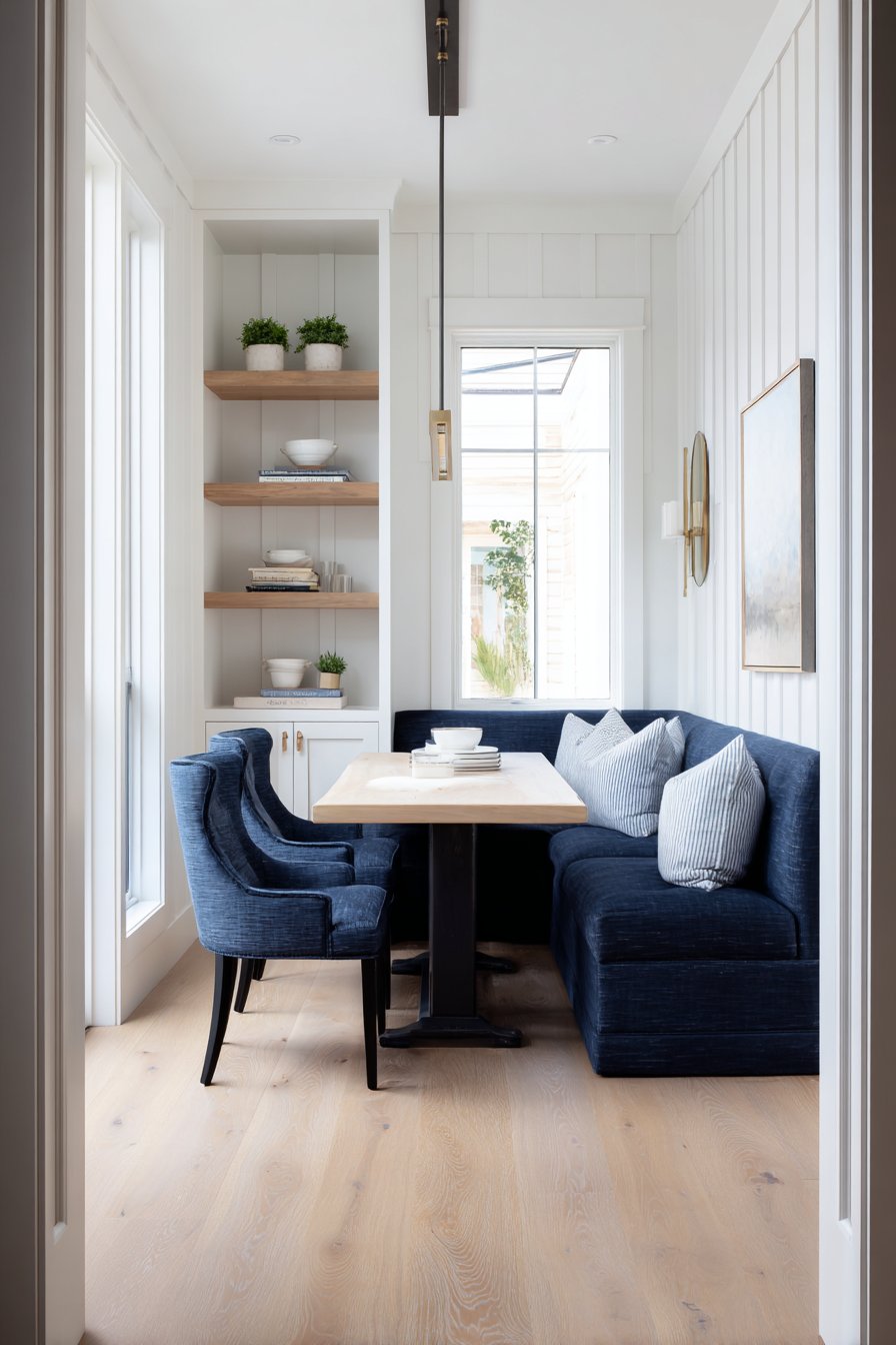 Narrow Rectangular Table with Built-In Banquette