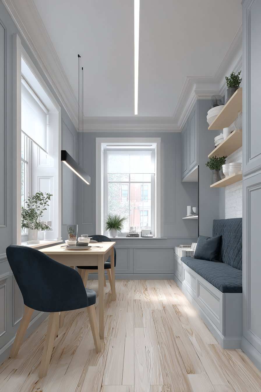 Narrow Rectangular Table with Built-In Banquette