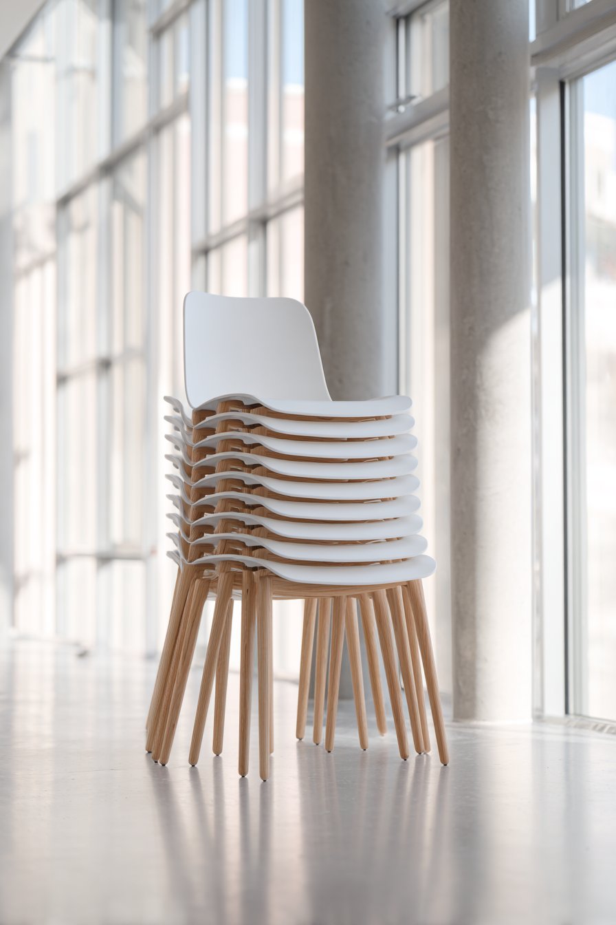 Stackable Modern White with Wood Legs