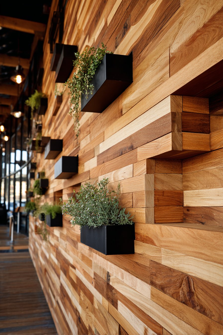 Dynamic Cedar Plank Wall with Metal Box Planters
