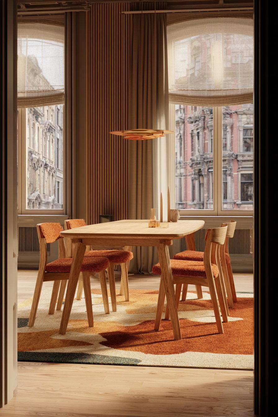 Refined Contemporary Oak with Rust Bouclé