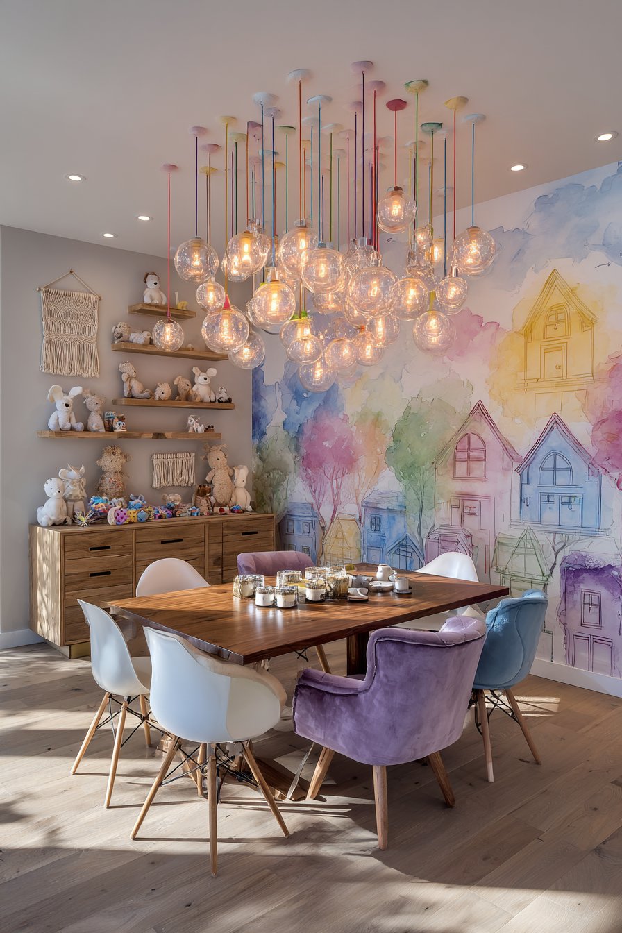 Mid-Century Walnut with Watercolor Mural